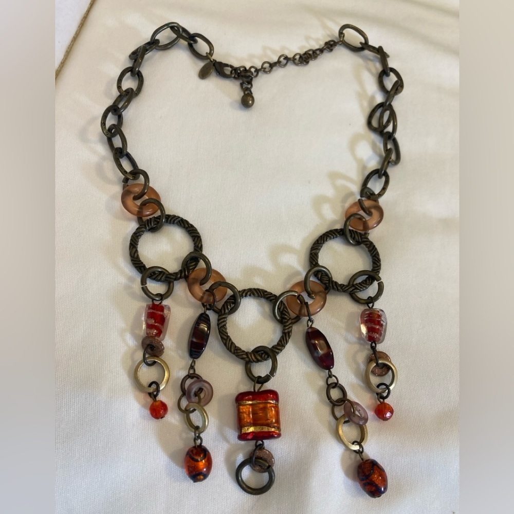 Chico’s Chain Link Necklace w/ 5 Dangling Chain Glass Beads